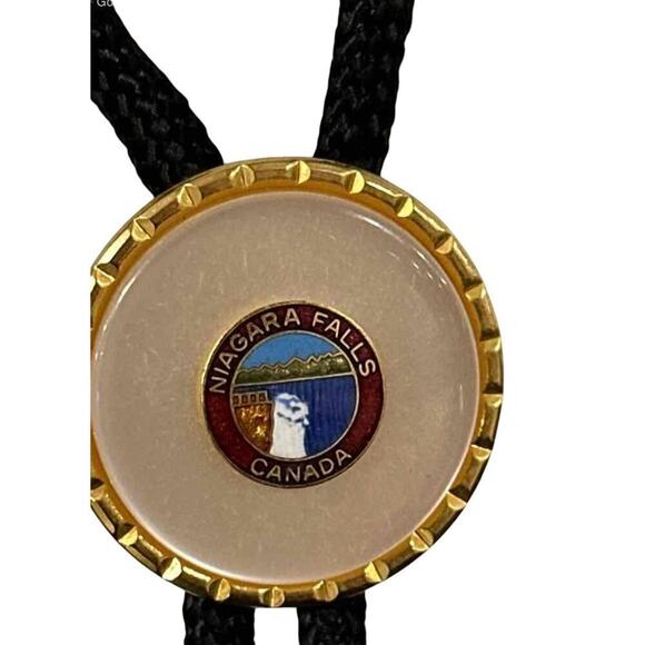 Niagara Falls Bolo Tie – Gold-Tone Slide – Vintage Western Festival